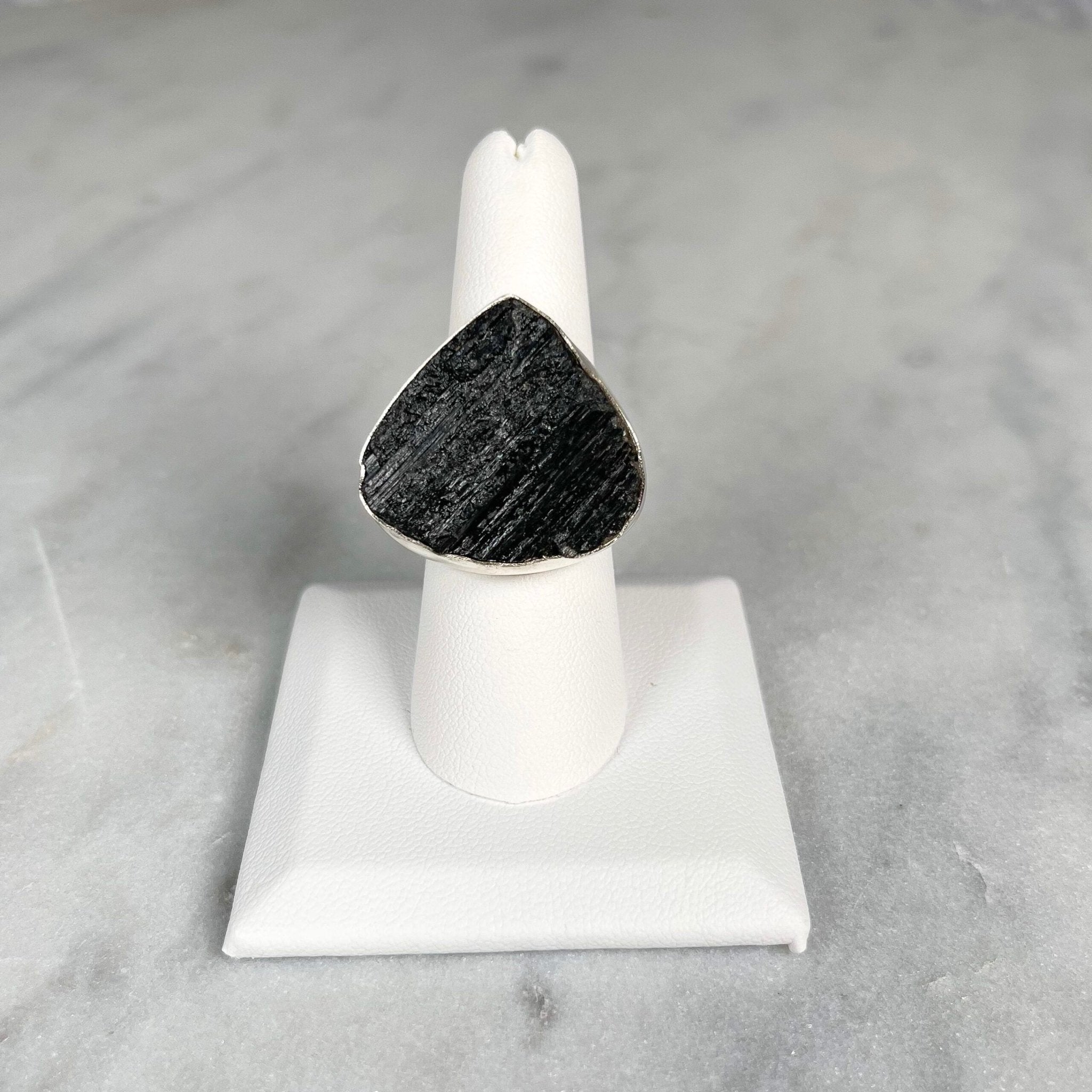 Black Tourmaline Adjustable Sterling Silver Rings