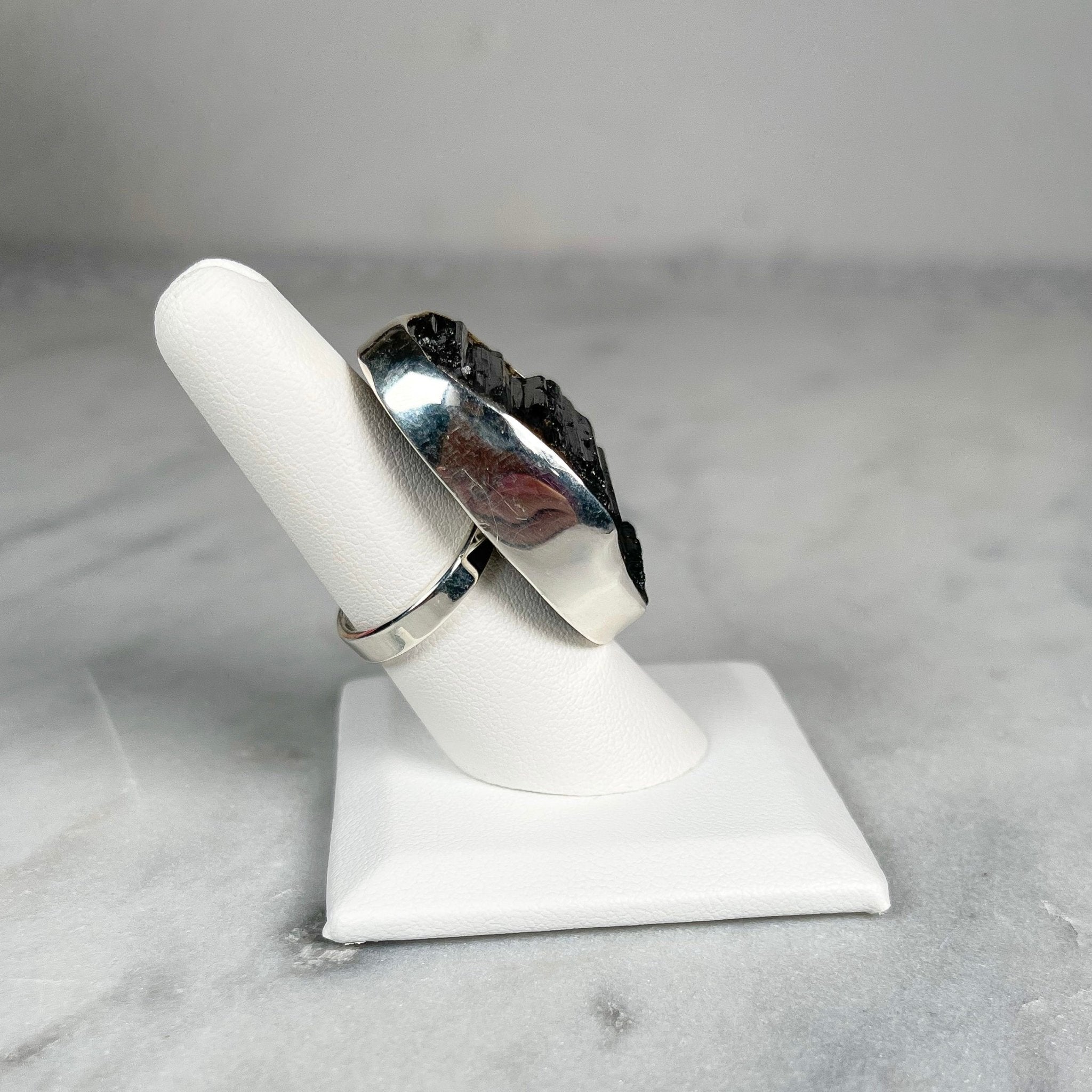 Black Tourmaline Adjustable Sterling Silver Rings