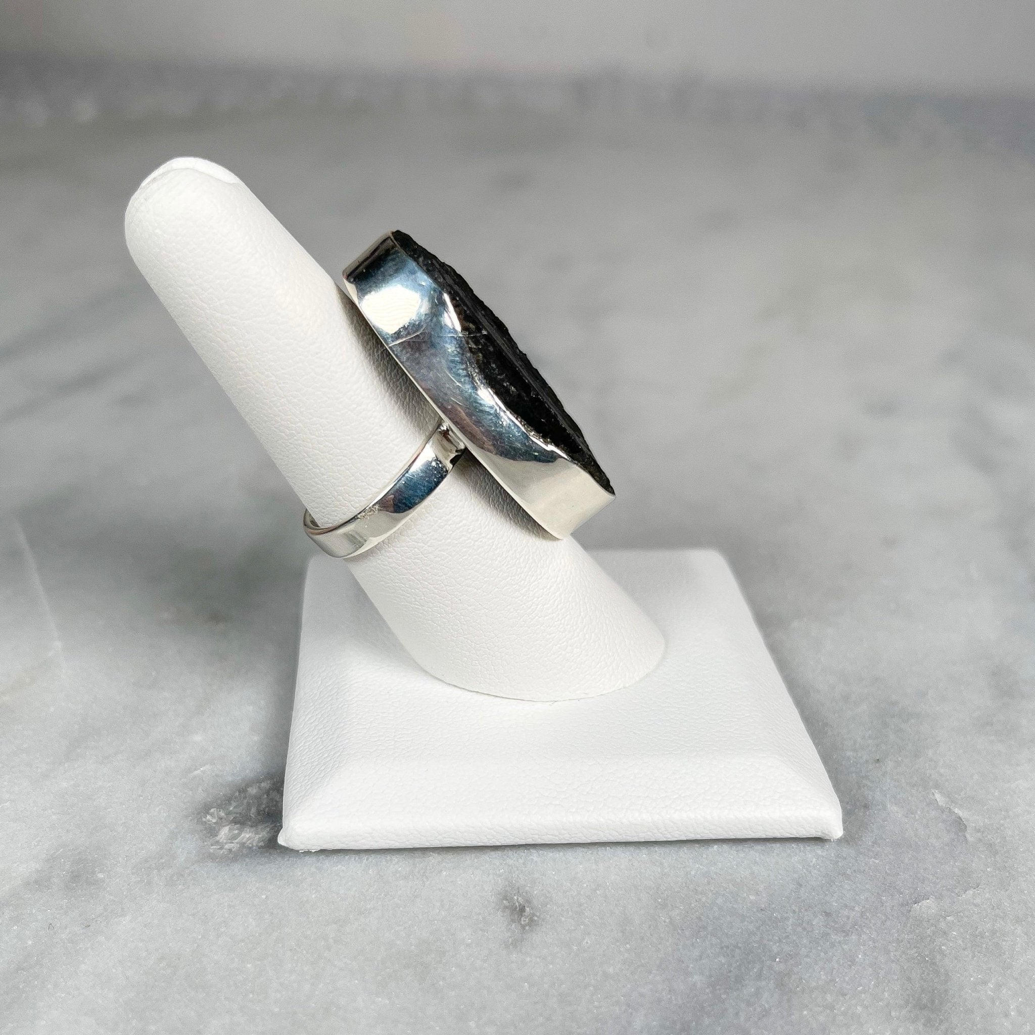 Black Tourmaline Adjustable Sterling Silver Rings